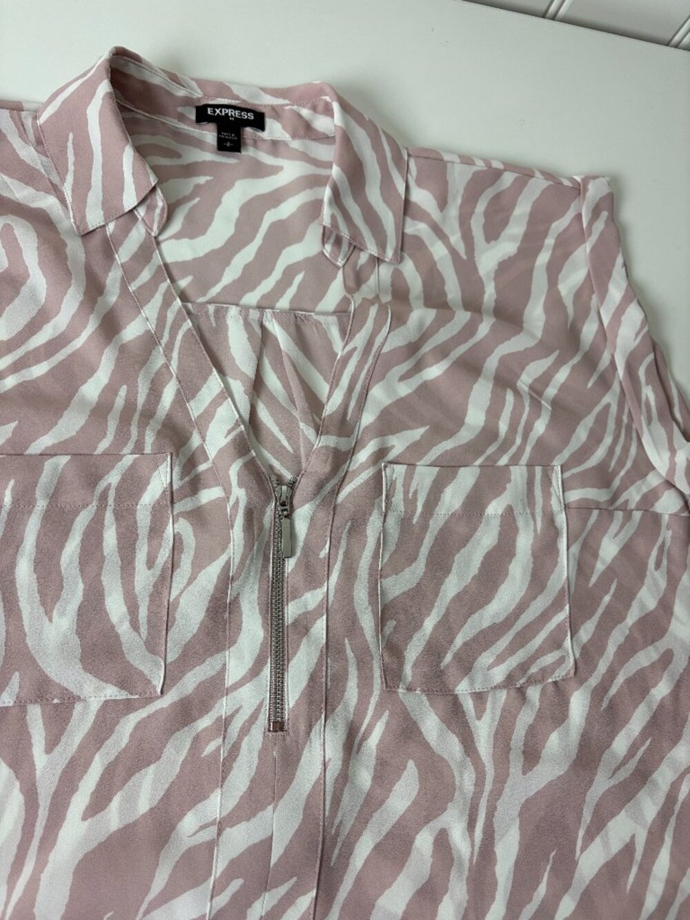 Express Zebra Print Quarter-Zip Blouse Womens sz Small/Petite
